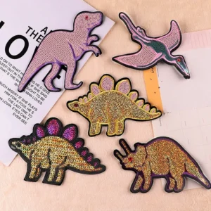 1PCS NEW Fashion Flash Sequin Iron On Patch Dinosaur Favors DIY Patches For Clothing Backpack Bag Decorative Badge