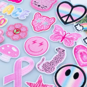 Pink Letter Cheetah Embroidered Patches Women Clothing for Decorate Sticker Rainbow Embroidered Butterfly Ironing Flash Patches