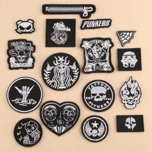 Black Embroidered Skull Punk Patch