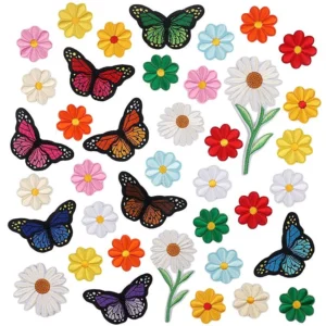 Vintage Small daisy Sunflower Butterfly Badge Patches
